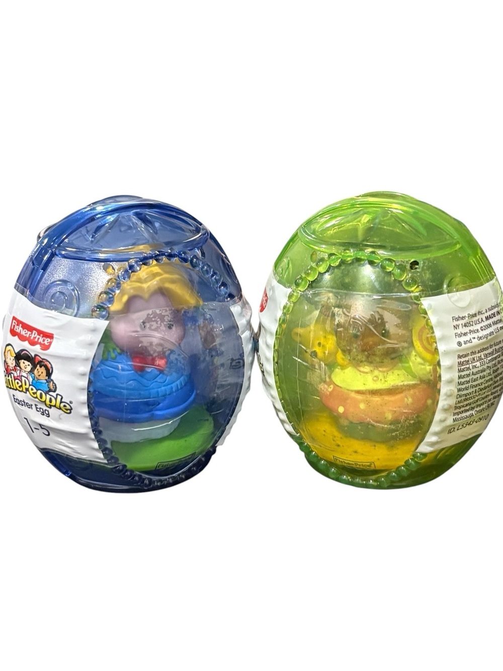 2 New Vintage Fisher-Price Little People Surprise Eggs - Blue & Green Shells